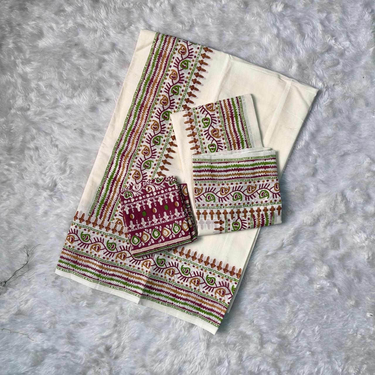 Traditional floral Block Print Set Mundu