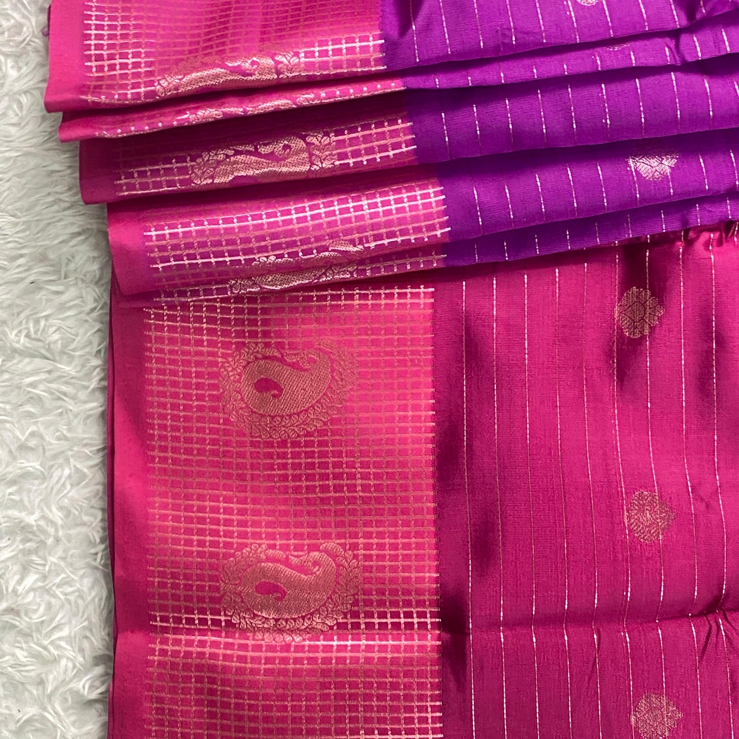 Check Saree Soft Silk with butta designs Dark Pink