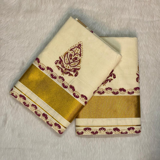 Traditional Block Printed Suit Set for Thiruvathira