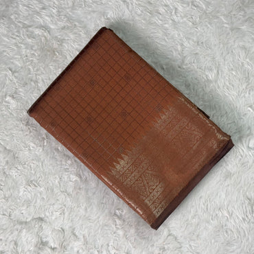 Semi Silk Tissue saree Checks with Triangle Border Brown