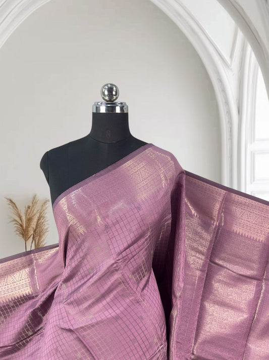 Semi Silk Tissue saree Checks with Triangle Border Lavender