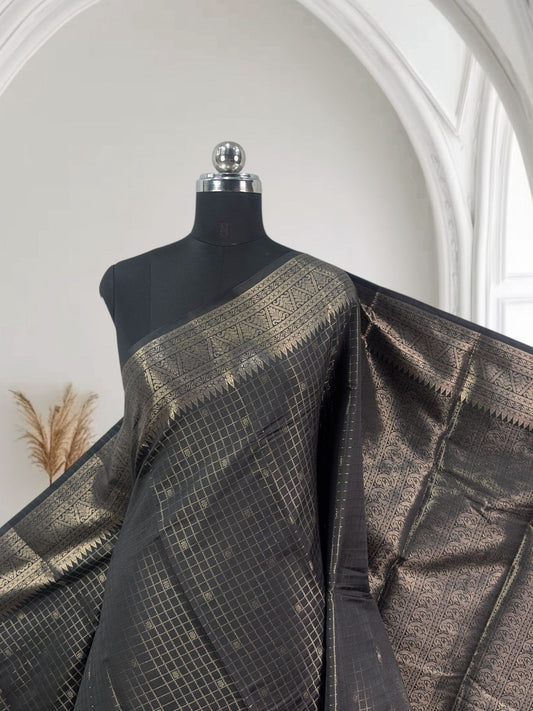 Semi Silk Tissue saree Checks with Triangle Border Black
