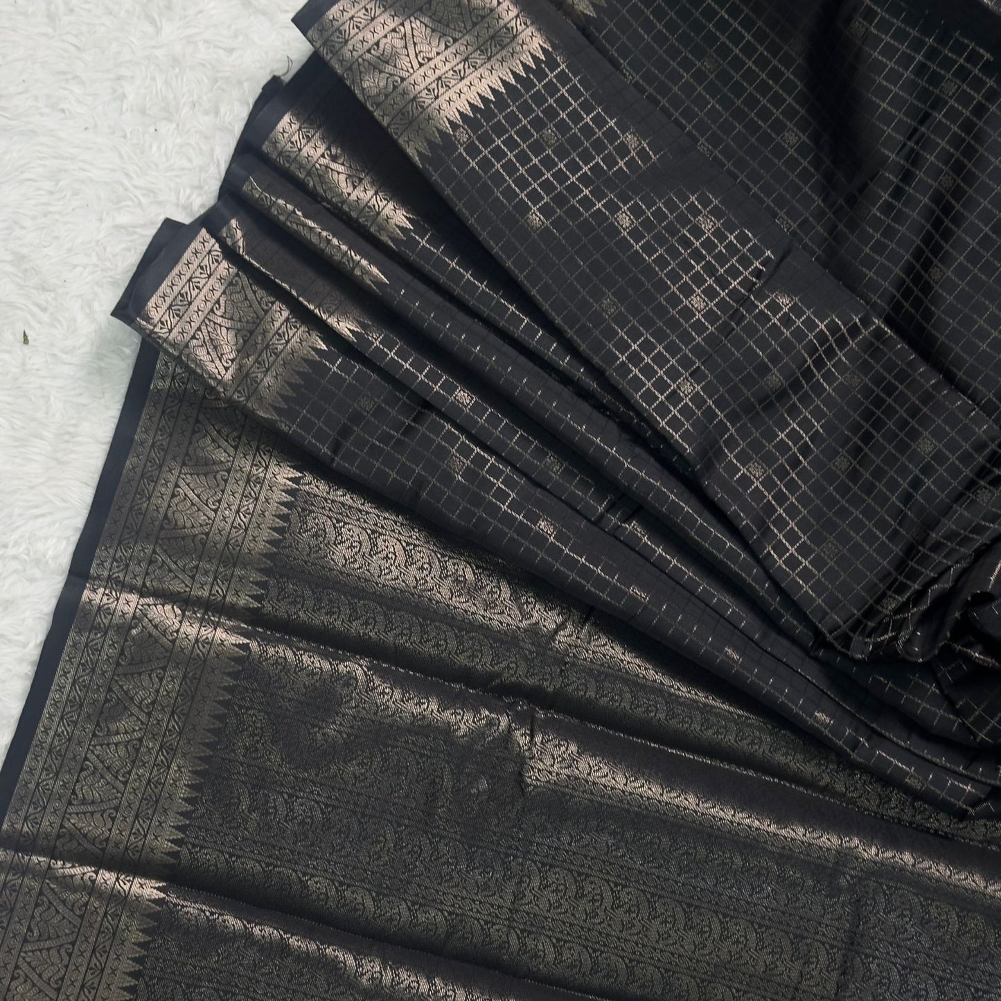 Semi Silk Tissue saree Checks with Triangle Border Black