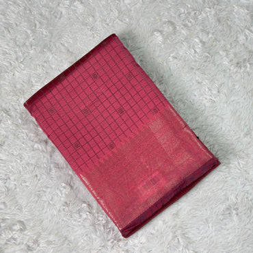 Semi Silk Tissue saree Checks with Triangle Border Red