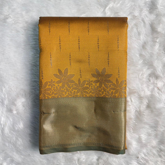 Floral Border Semi Silk Saree Wedding Collexction Yellow