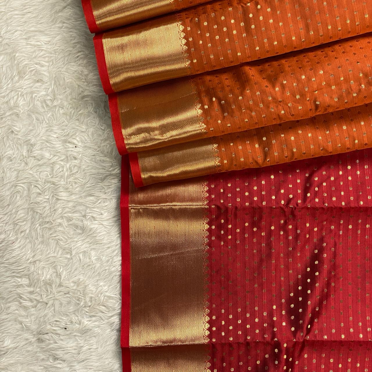 Banarasi Butti Semi Silk with Floral Border Saree Orange
