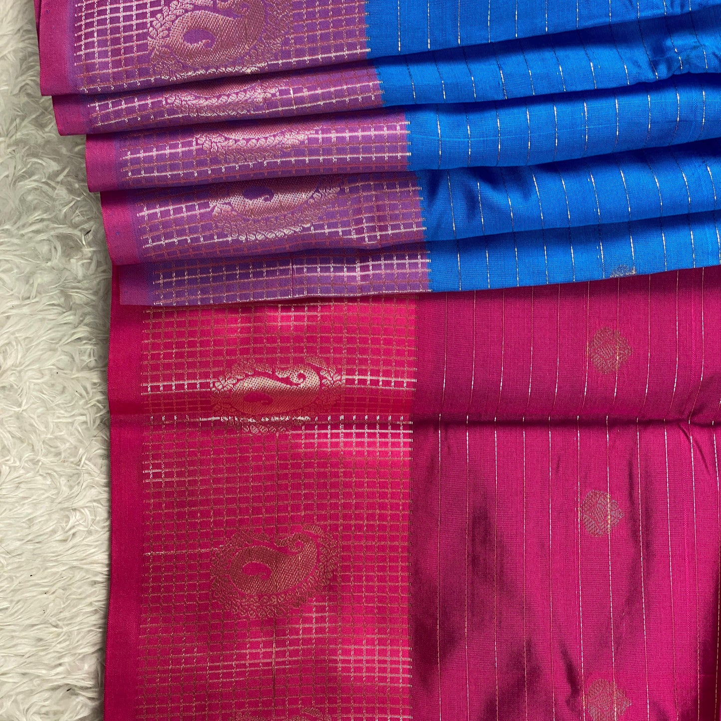 Check Saree Soft Silk with butta designs Royal blue