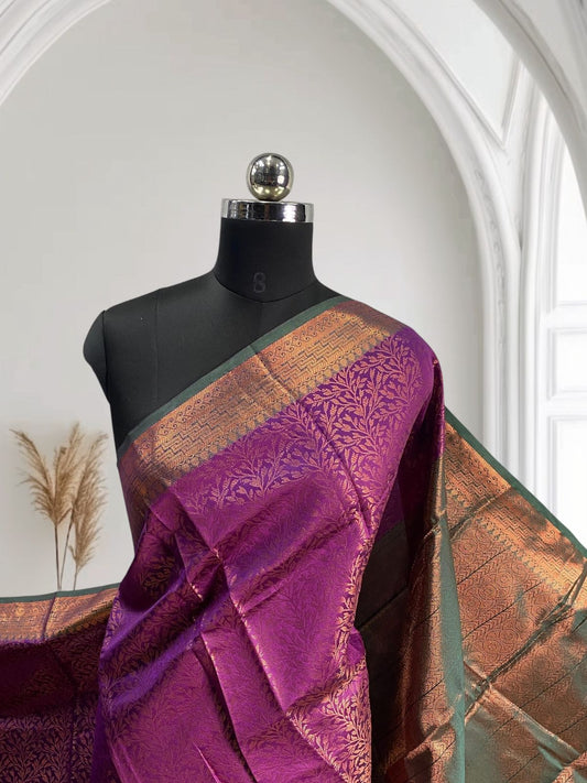 Semi Silk Saheli Collections with leaf pattern Purple