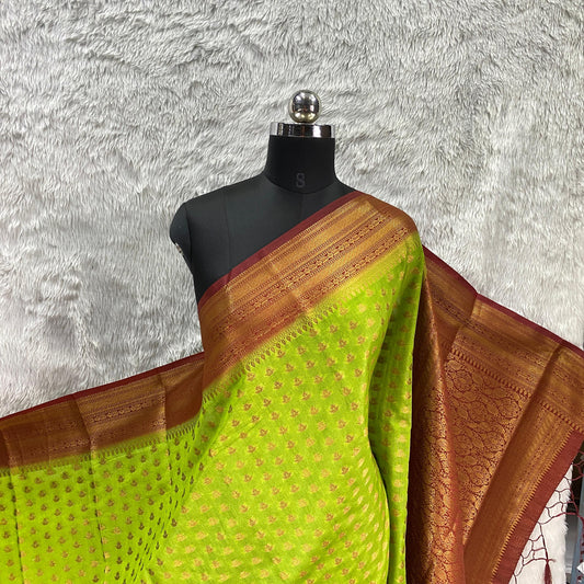 Georgette Banarasi Butti Pista Green