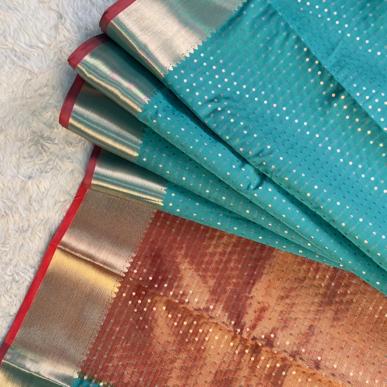 Banarasi Butti Soft Silk with Bavinji Border Pista Green