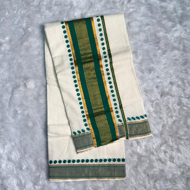 Traditional Karela Saree with Small Green Dotted Pattern