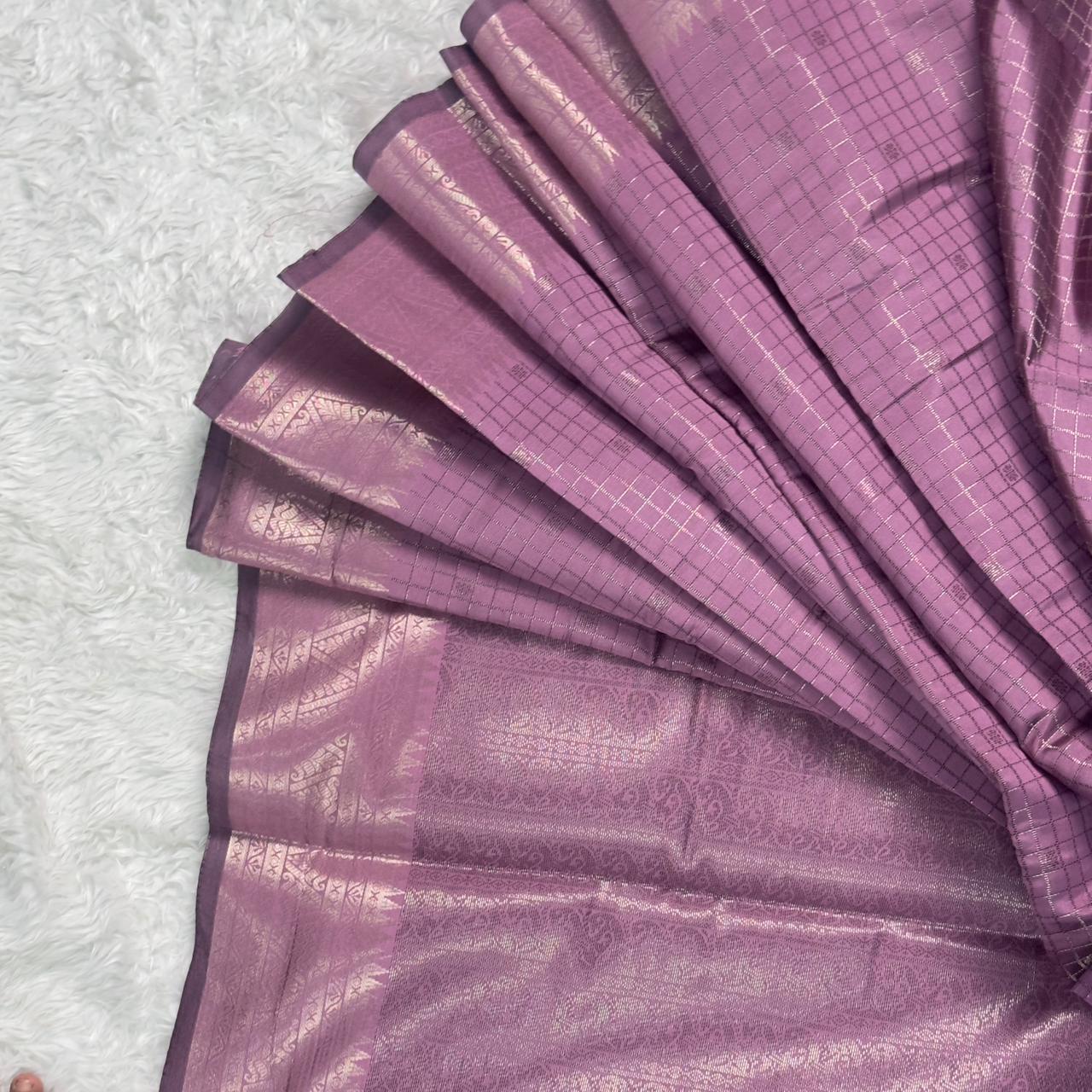 Semi Silk Tissue saree Checks with Triangle Border Lavender