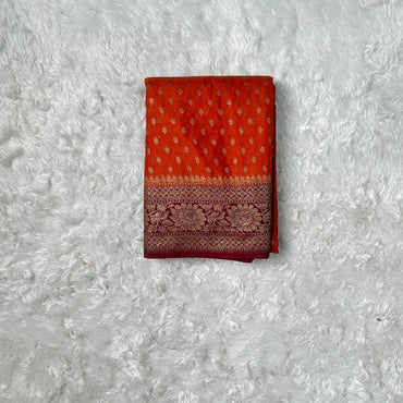 Pure Banarasi Orange with Meroon Border
