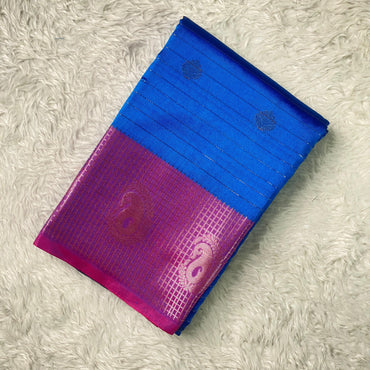 Check Saree Soft Silk with butta designs Royal blue