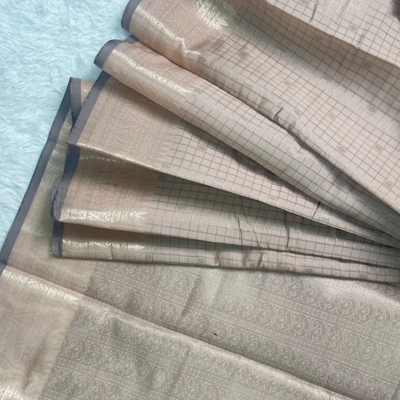 Semi Silk Tissue saree Checks with Triangle Border Pastel Shade