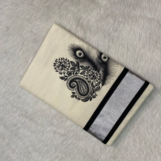 Kerala Saree with Peacock Design Black