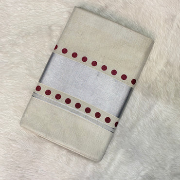 Silver Kasavu Saree with Dot Pattern Kerala Saree