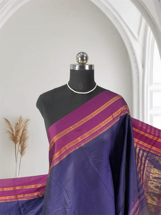 Polycotton double line Border Saree Violet
