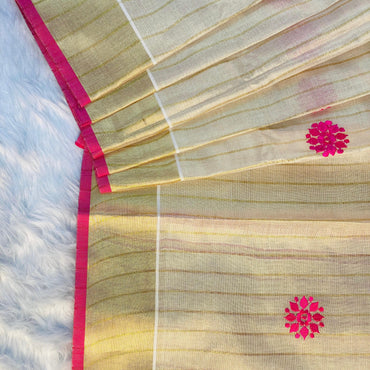 Kerala Saree with Body Full Striped Floral Embroidery Pink