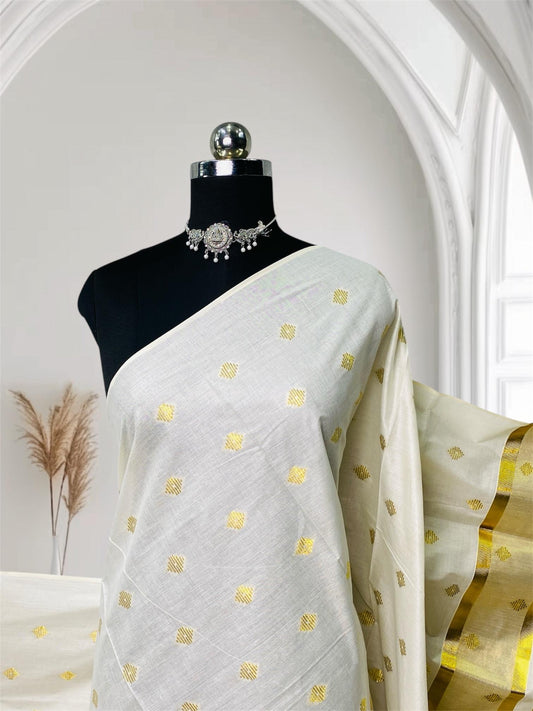 Cotton Jaggad Butta Fancy Kerala Saree