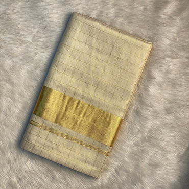 Traditional Tissue Gold Kerala Saree with Checks
