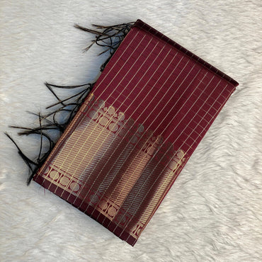 Padmavati Soft Silk Checks Saree with Golden Mango Border Meroon