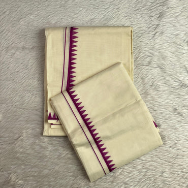 Kerala Style Temple Triangle Pattern Set Mund Violet