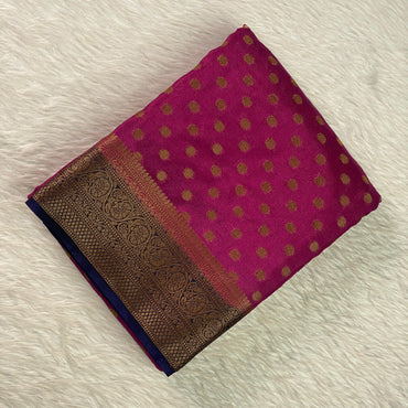 Georgette Banarasi with Butta works and Tassels Pink