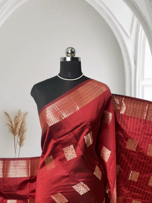 Seetha Soft Silk Sareewith Square Design Maroon