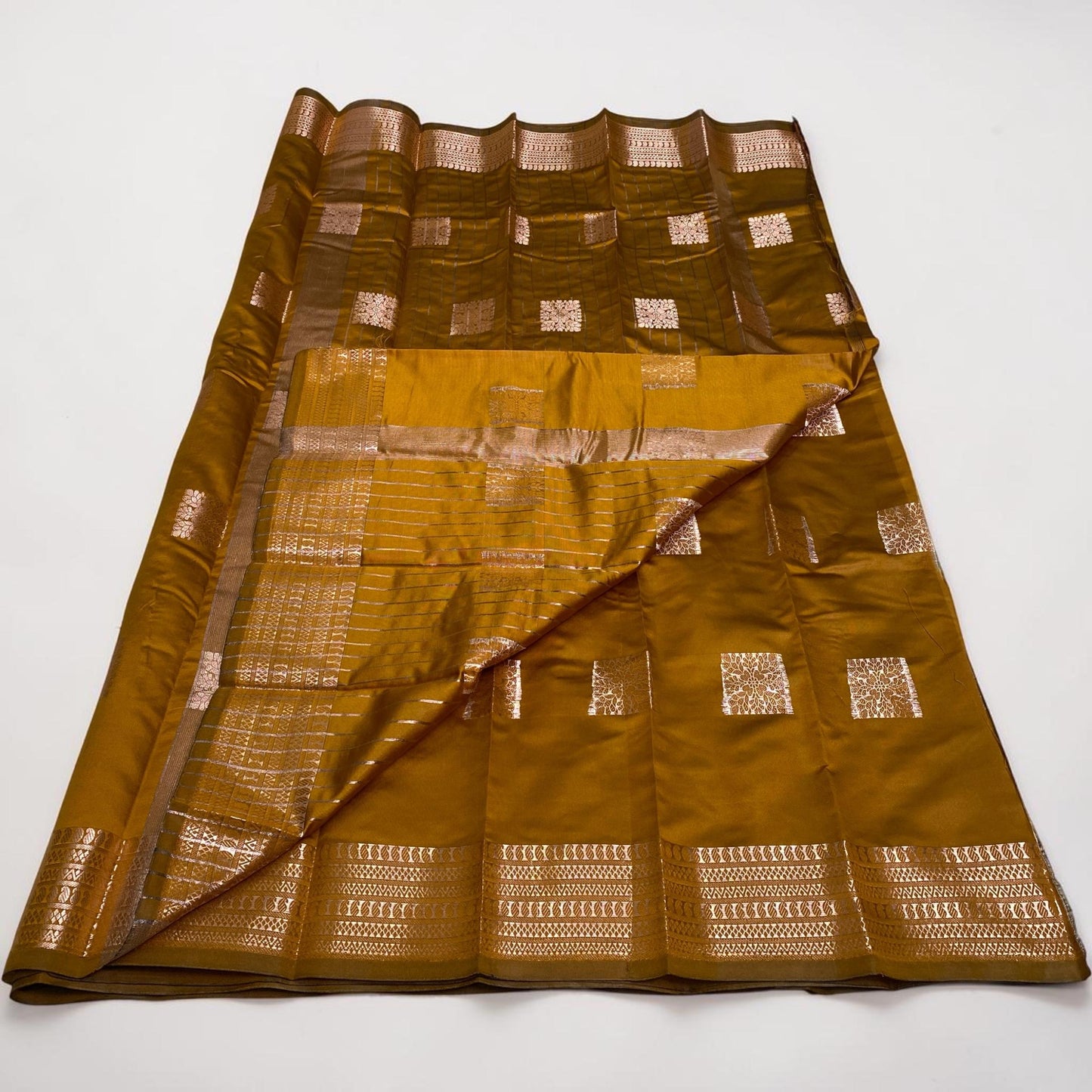Seetha Soft Silk Sareewith Square Design Mustard