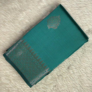 Soft Silk Saree with Floral Print Peacock Green