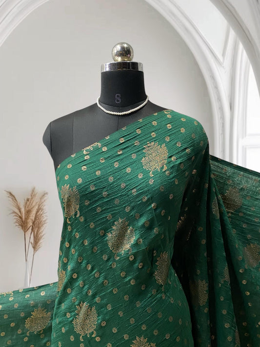 Vichithra Silk Saree with Floral Dot Pattern Green