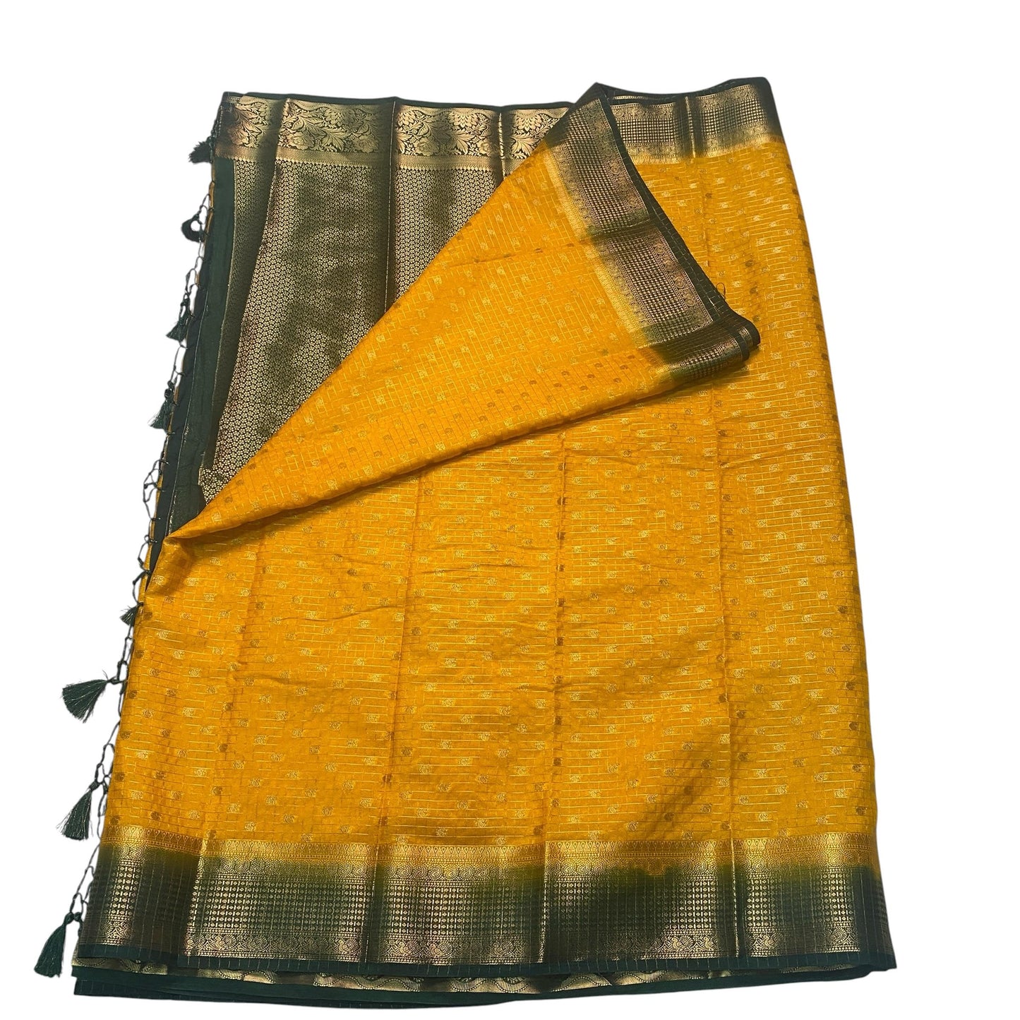 Devara Georgette Banarasi Saree with Golden Zari Square design Yellow