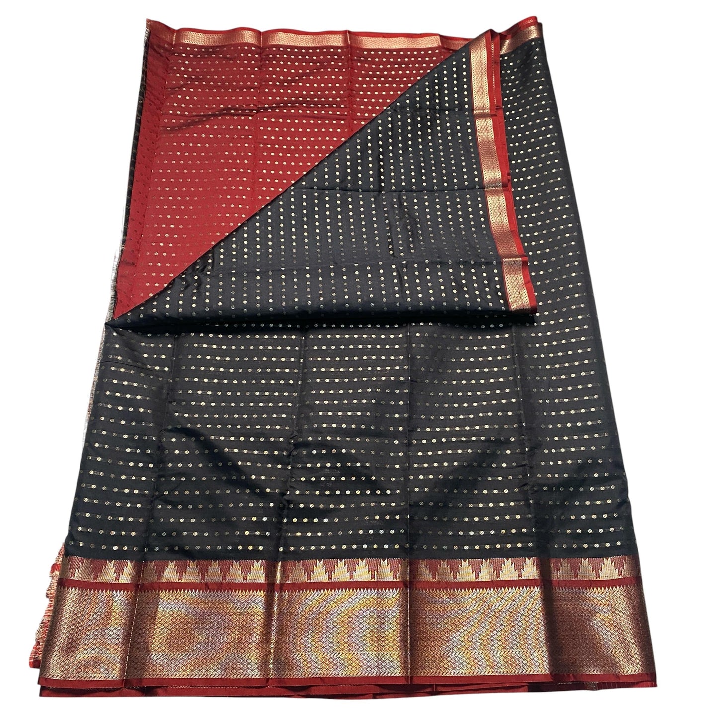 Priya Banarasi Butti Soft Silk With Triangle Design Border Black