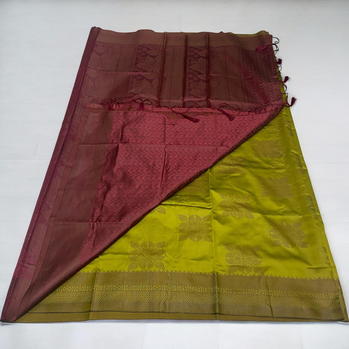 Theertha Soft Silk Saree Olive Green
