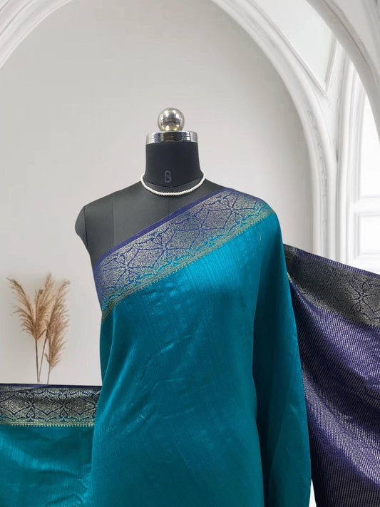 Mayoori Jute Saree in Blue Ocean Glow