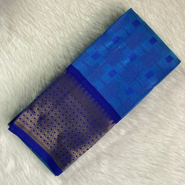Veena Ocean Blue Cotton Saree