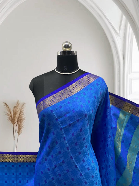 Veena Ocean Blue Cotton Saree