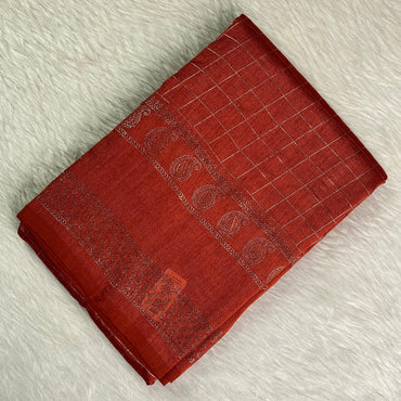 Veda Kashmiri Silk Big Checks Saree with Double Line Border Brown