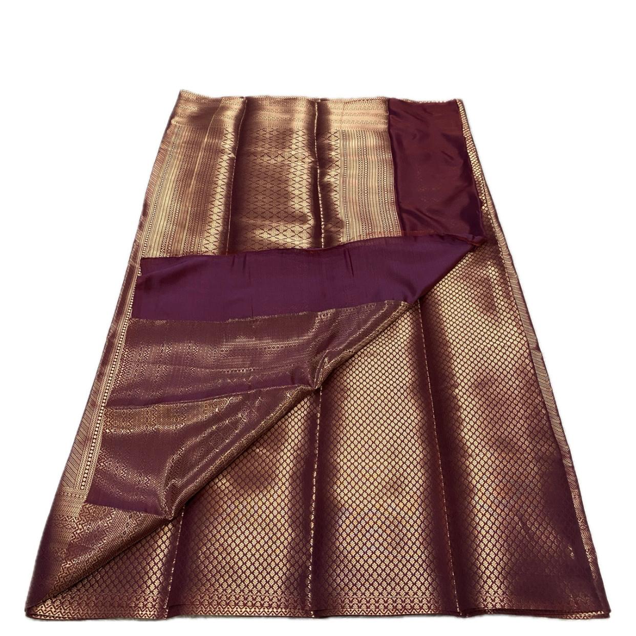 Anjali Wedding Special: Deep Maroon Silk Saree with Full Copper Zari Work Peach