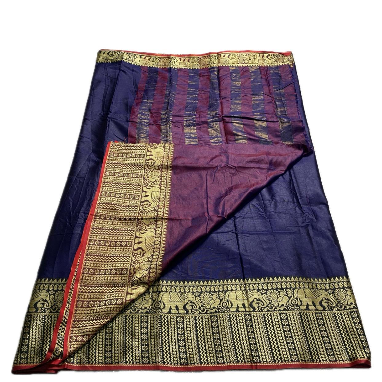 Narayani Pattu Elephant Design Cotton Saree Blue