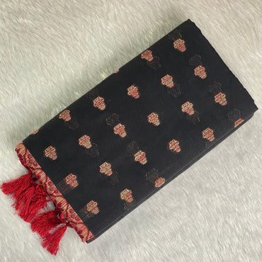 Rajani Floral Butta Cotton Saree Black (Dress Code)