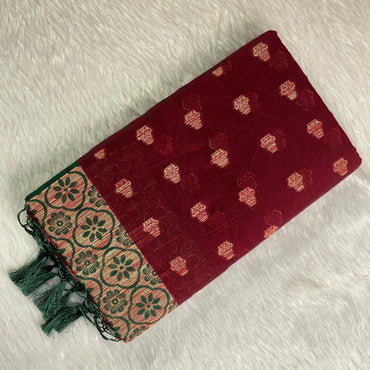 Rajani Floral Butta Cotton Saree Brick Red (Dress Code)