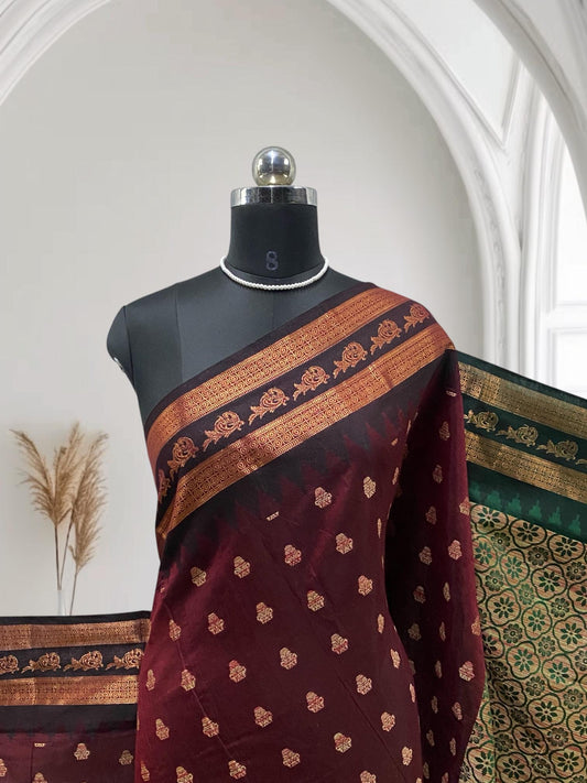 Rajani Floral Butta Cotton Saree Brick Red (Dress Code)