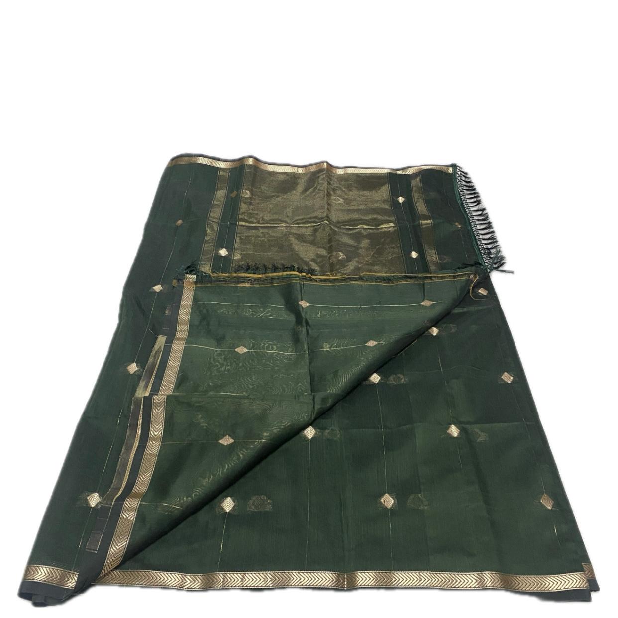 Saikala Chanderi Silk Saree Dark Green
