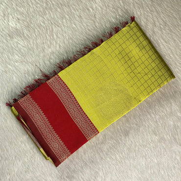 Trithya Gaddu Silk Checks Saree Olive