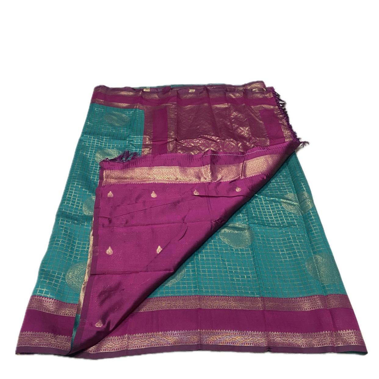 Thrithya Gaddu Silk Checks Saree Pastel Blue
