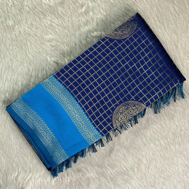 Thrithya Gaddu Silk Checks Saree Navy Blue