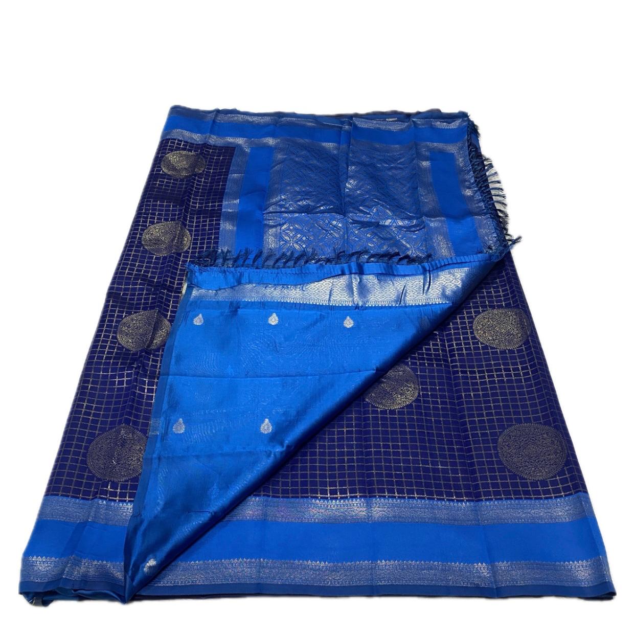 Thrithya Gaddu Silk Checks Saree Navy Blue