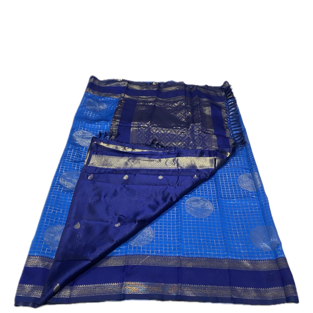 Thrithya Gaddu Silk Checks Saree Blue